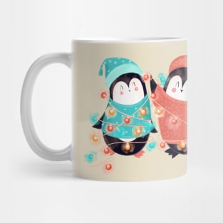 Christmas lights and penguins Mug